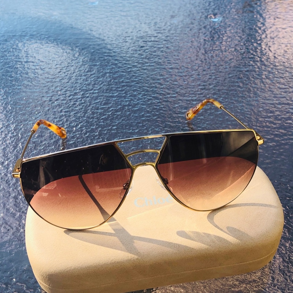 NEW Chloe sunglasses Authentic Gold Metal aviator - Picture 6 of 6